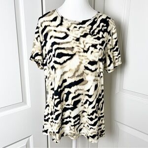 JM Collection Animal Print Beige & Black Textured Blouse - Medium